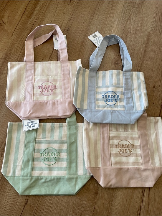 Trader Joe'S Handbags - 4 Trader Joe’s Pastel mini Stripe Canvas Tote — Pink, Blue, Green, Beige NWT